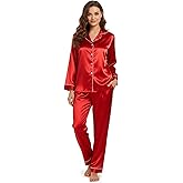Chicingyou Christmas Women Satin Silk Pajamas Long Sleeve Sleepwear 2 Piece Button Up Pjs Set Xams Soft Loungewear