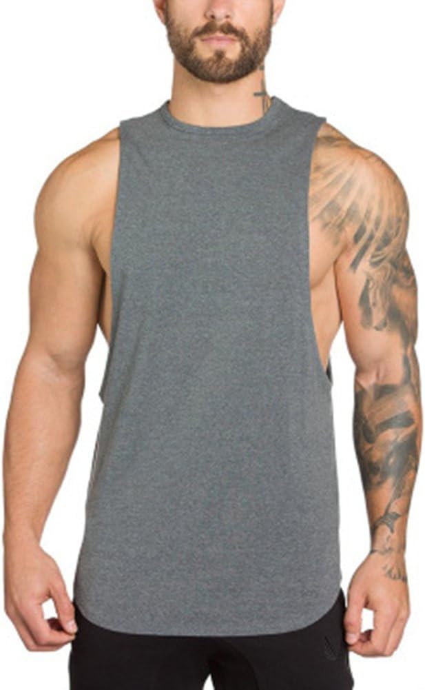Mens Vests Tank Top T Shirt，DOTBUY Men's Pure Cotton Vests Bodybuilding Training Gym Basketball Tank Tops Basic Plain Color Casual Undershirt All Sizes and Colours (M, Grey)