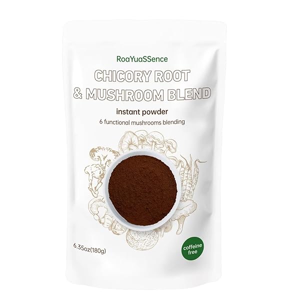 CHICORY ROOT AND MUSHROOM BLEND, 6 FUNCTIONAL MUSHROOMS, CHICORY ROOT BREW LIKE COFFEE, CAFFEINE FREE, COFFEE SUBSTITUTES, MCT OIL, INSTANT POWDER
