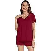 WiWi Viscose from Bamboo Pajamas for Women Loose Comfy Two Pieces Pj Set Top and Shorts Loungewear S-XXL