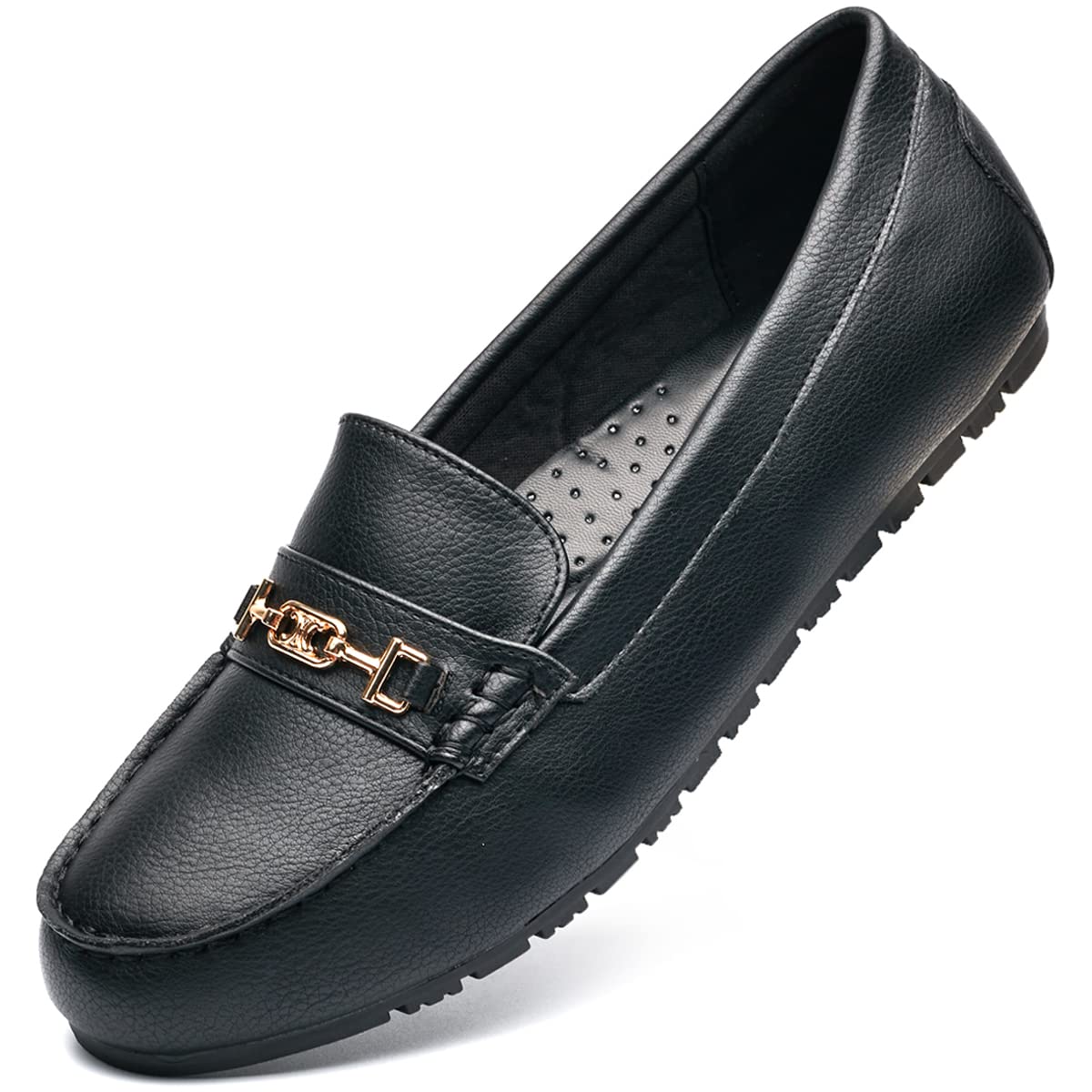 Photo 1 of DeYashopin Women's Loafer Shoes Leisure Slip On Work Shoes Comfort Walking Flats Black Leather 8