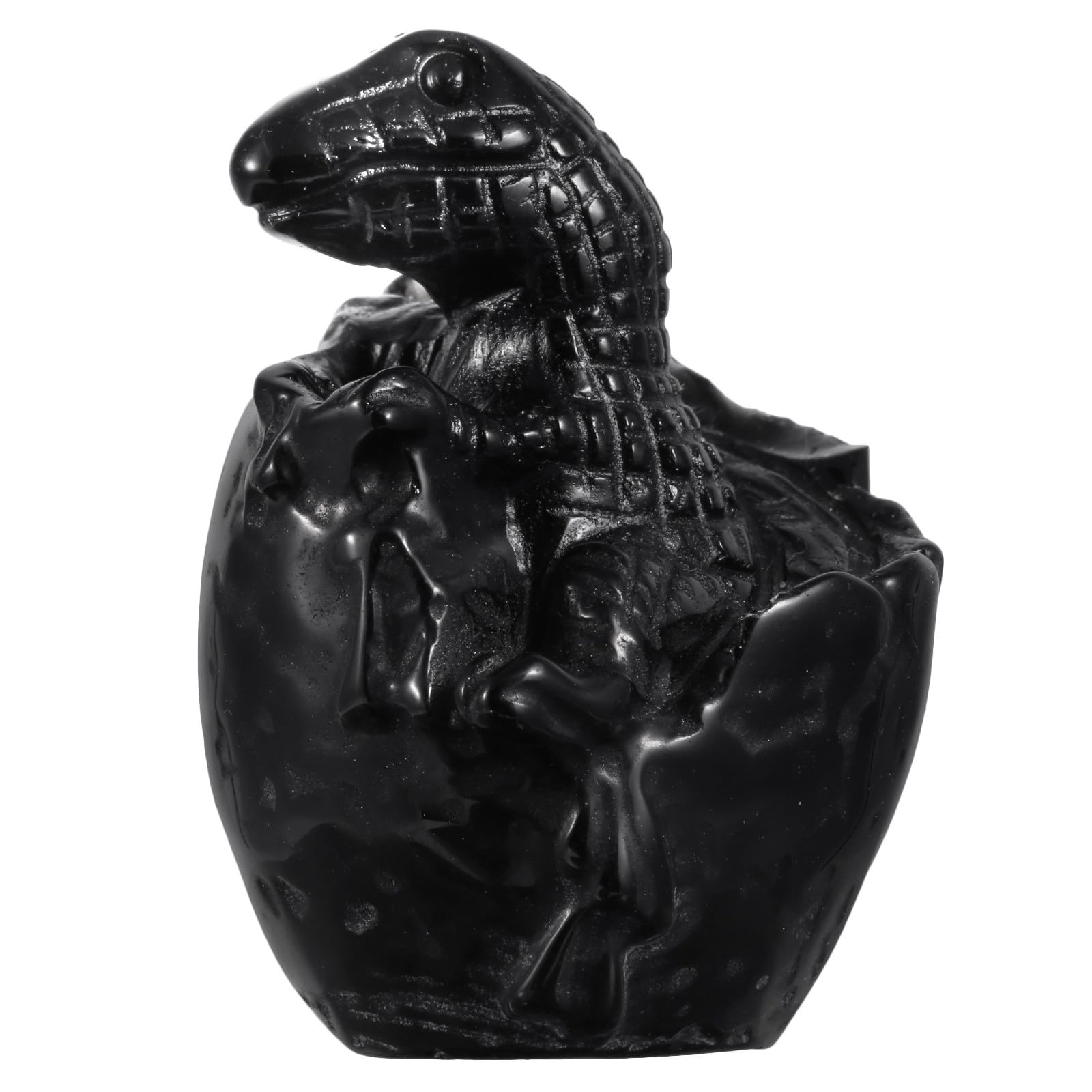 Nupuyai 2.5" Obsidian Crystal Stone Hatching Dinosaur Egg Statue, Carved Stone Figurine Prehistoric Animal Collection Good Luck Home Office Decor
