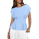 Cicy Bell Womens Peplum Tops Summer Babydoll Cap Sleeve T-Shirts Dressy Casual Crew Neck Pleated Blouses