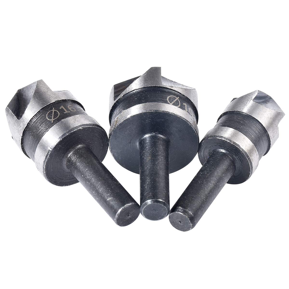 KATUR 5 Flute Metal Countersink Drill Bit Set, 90 Degree Chamfering Cutter for Wood Metal, 3Pcs Included 12mm,16mm,19mm Head Diameter and 1/4 Inch Round Shank (Round)