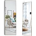 Mirrotek - Full Length Adjustable Over The Door Mirror Gold Aluminum Finish - Hanging Instant Install Long Full Body Mirror for Bedroom, Dorm Room