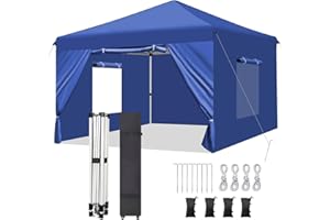RHOLUTA 10x10 Pop Up Canopy Tent with 4 Removable Sidewalls, Windows, Durable Easy Pop Up Outdoor Canopy, Adjustable Waterproof Canopy with Roller Bag, 4 Sand Bags, 4 Ropes and 8 Stakes
