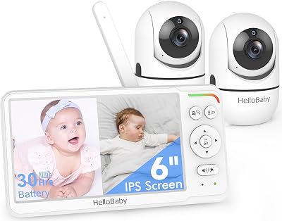 HelloBaby Baby Monitor with 2 Cameras and Audio 6 Inch Split Screen