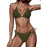 Zojuyozio Women Two Piece Swimsuit Halter Triangle Hollow Out Bathing Suits Cheeky String Bikini Sets