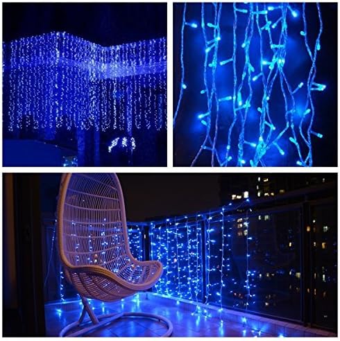 DLPIN 304LED Window Curtain Icical String Lights for Christmas Wedding Party 9.8ft x 9.8ft - Blue