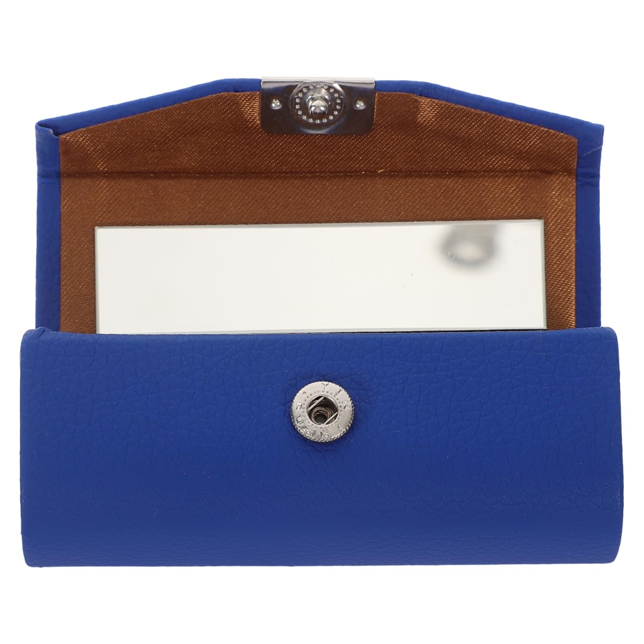 FOMIYES Portable Blue Leather Lipstick Holder with Mirror - Single Lipstick Case for Women, Compact Lip Gloss Storage Box