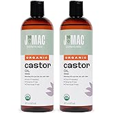 J Mac Botanicals Organic Castor Oil, Cold Pressed (32 oz) unrefined, cold pressed, hexane free for face, skin, eyelashes, pack wraps, pads