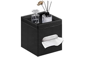 YAPISHI PU Leather Square Tissue Box Cover with Storage Tray - Decorative Organizer for Bathroom Vanity, Night Stands, Office Desk, Bedroom Countertop | Stylish Tissue Holder for Home & Office Décor