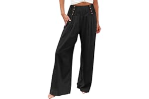 YUTANRAL Linen Pants for Women Summer High Waist Stretch Drawstring Wide Leg Pants Fashion Casual Palazzo Pants with Pockets