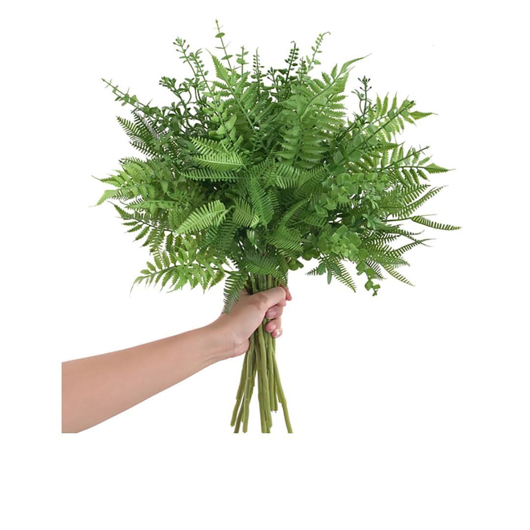 Photo 1 of 12 Pcs Mixed Eucalyptus Leaves Stems, Faux Branches with 5 Kinds of Leaves for Wedding Bouquet Table Centerpieces - Green