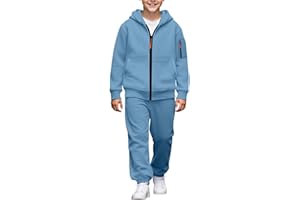 2 Pcs Boys Tracksuit Zip Up Pullover Athletic Hoodie Windbreaker Jacket & Jogger Pants Sportswear Set Fleece-Lined Sweatsuit