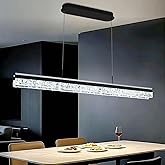 szcflaghip Black Modern Chandelier for Dining Room 47in Led Linear Pendant Lights Kitchen Island Lighting Minimalist Dimmable