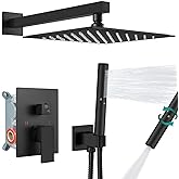 Aolemi Shower Faucet Set, High Pressure Shower System with 2-in-1 Handheld Sprayer, Wall Mount Fixture Combo with Rough-in Valve, 12 Inch Shower Head, Matte Black