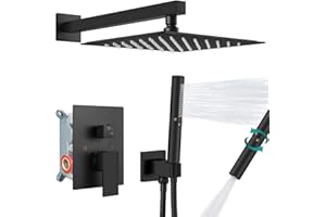 Aolemi Shower System with Rainfall Shower Head and Handheld Wall Mount,High Pressure Shower Faucet Set Fixture Combo with 2 in 1 Handheld Spray Rough-in Valve,12 Inch Shower Head Matte Black