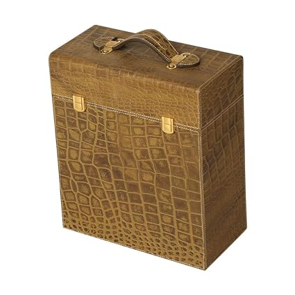 Magus Designs 3 Bottle Genuine Leather Case Crafted in Croco Olive Tripping & Purple Suede Fabric Interior