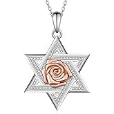qielizhu Star of David Necklace 925 Sterling Silver Rose Flower/Turquoise Jewish Star Necklace Jewish Gifts Jewelry for Women Men