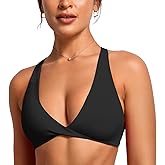 VANTONIA Womens Butterluxe Twist Front Sports Bra Deep V-Neck Crop Top Strappy Cross Back Bra with Nipple Covers-Vivi Bra