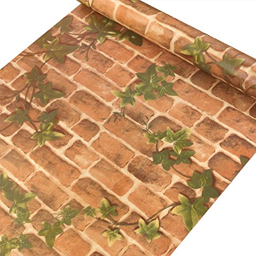 Yifely Retro Brick Leaf Pattern Peel-Stick Shelf Liner Removable Wall Art Paper 17.7 Inch by 9.8 Feet - Thumbnail 3
