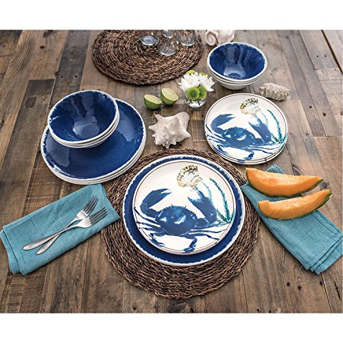 Click Here to See More Images 18 Piece Melamine Dinnerware Set Sealife Design (Cobalt Crab)