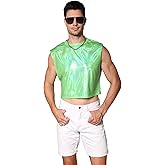 WDIRARA Men's Glitter Sleeveless Round Neck Crop Tank Top T Shirt Party Club Top
