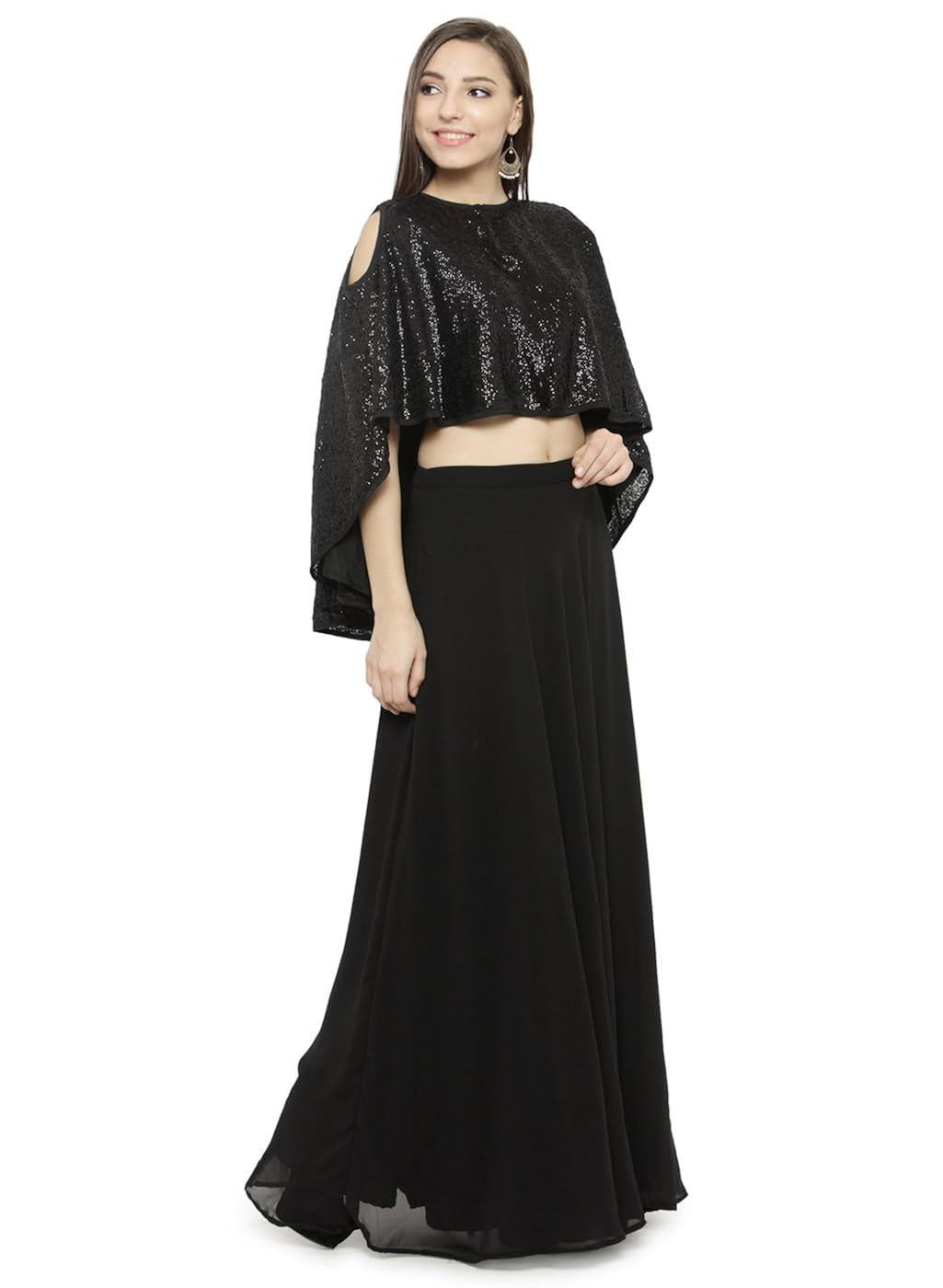 just wow black poly georgette women's dress (jw407)