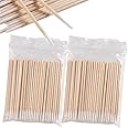 Fcozpjk 200PCS Precision Tip Cotton Swabs with Wooden Sticks, Pointed Tip Cotton Swabs for Nail Polish Touch Up, Disposable Makeup Applicators, Cotton Sticks for Makeup, Microblading Supplies