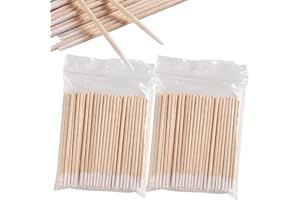 Fcozpjk 200PCS Precision Tip Cotton Swabs with Wooden Sticks, Pointed Tip Cotton Swabs for Nail Polish Touch Up, Disposable Makeup Applicators, Cotton Sticks for Makeup, Microblading Supplies