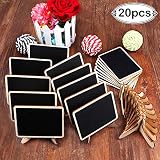 AerWo 20 Pack Wooden Mini Chalkboards Signs with Easel Stand, Small Rectangle Blackboard for Wedding Table Numbers, Food Signs, Place Cards, Parties and Special Event Decorations