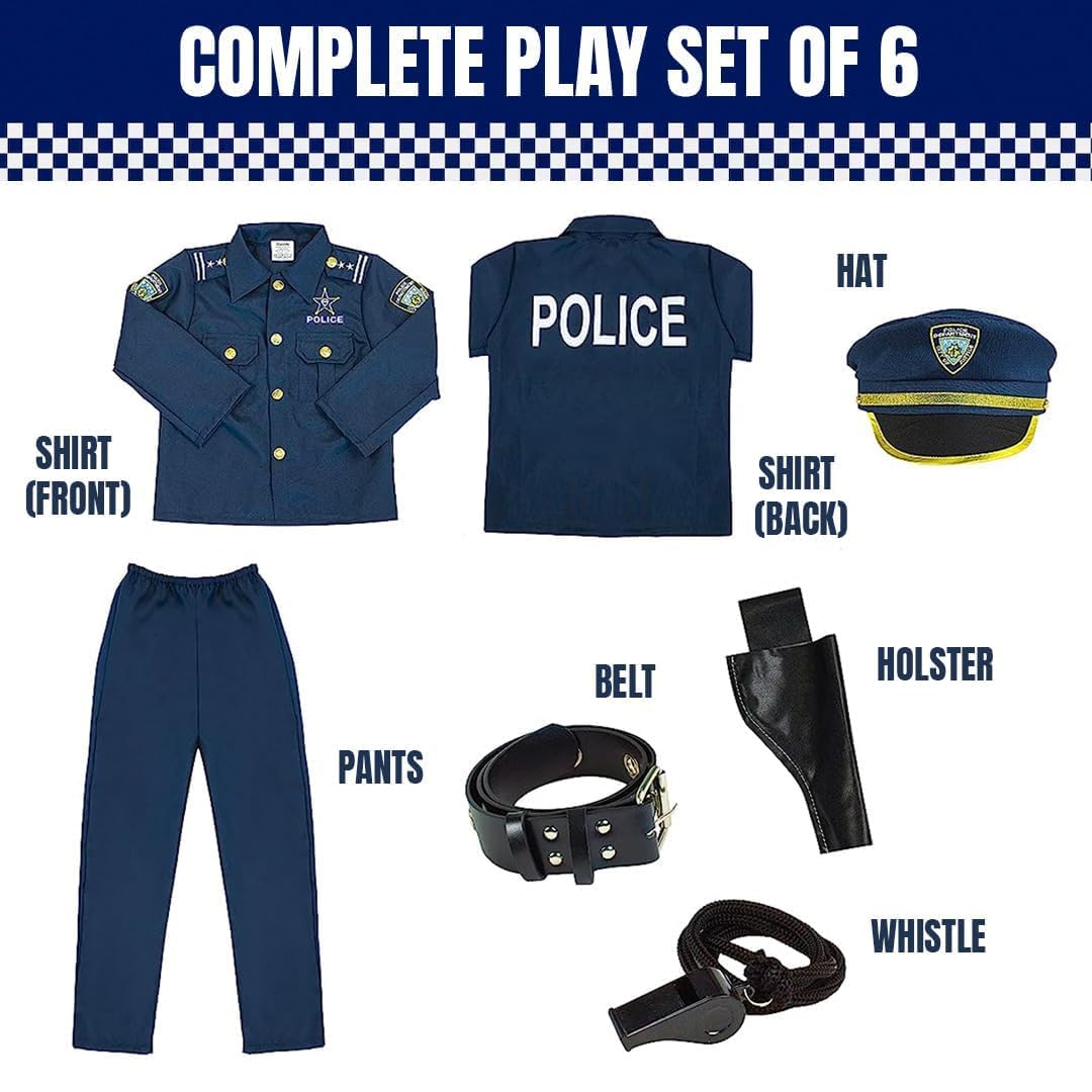 Kangaroo Police Costume for Kids – 12 Pc Black Cop Outfit with Hat, Badge, Handcuffs, Holster & More