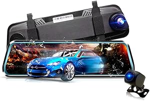 Mirror Dash Cam, 10 Inch 1296 Full HD Touch Screen Dash Camera Streaming Media, 170° Wide Angle, Night Version, Loop Recording, G-Sensor, Parking Monitor