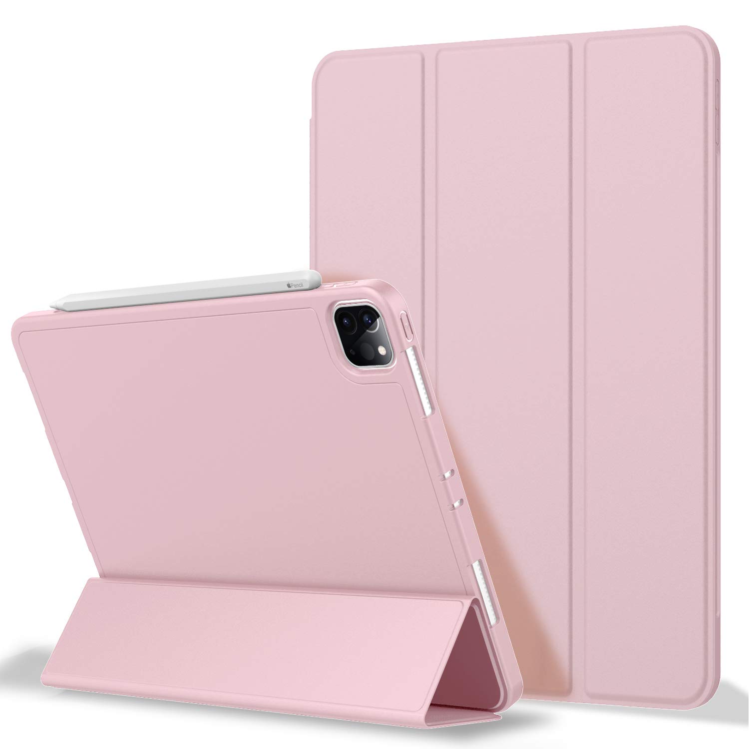 ZryXal iPad Pro 12.9 Case 2020 with Pencil Holder (4th Generation), Premium Protective Case Cover with Soft TPU Back and Auto Sleep/Wake Feature for 2020/2018 iPad Pro 12.9 (Pink)