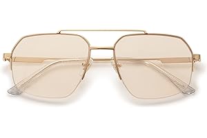 SOJOS Trendy Aviator Sunglasses Mens Womens Retro Double Bridge Metal Frame Semi-Rimless Shades SJ1191