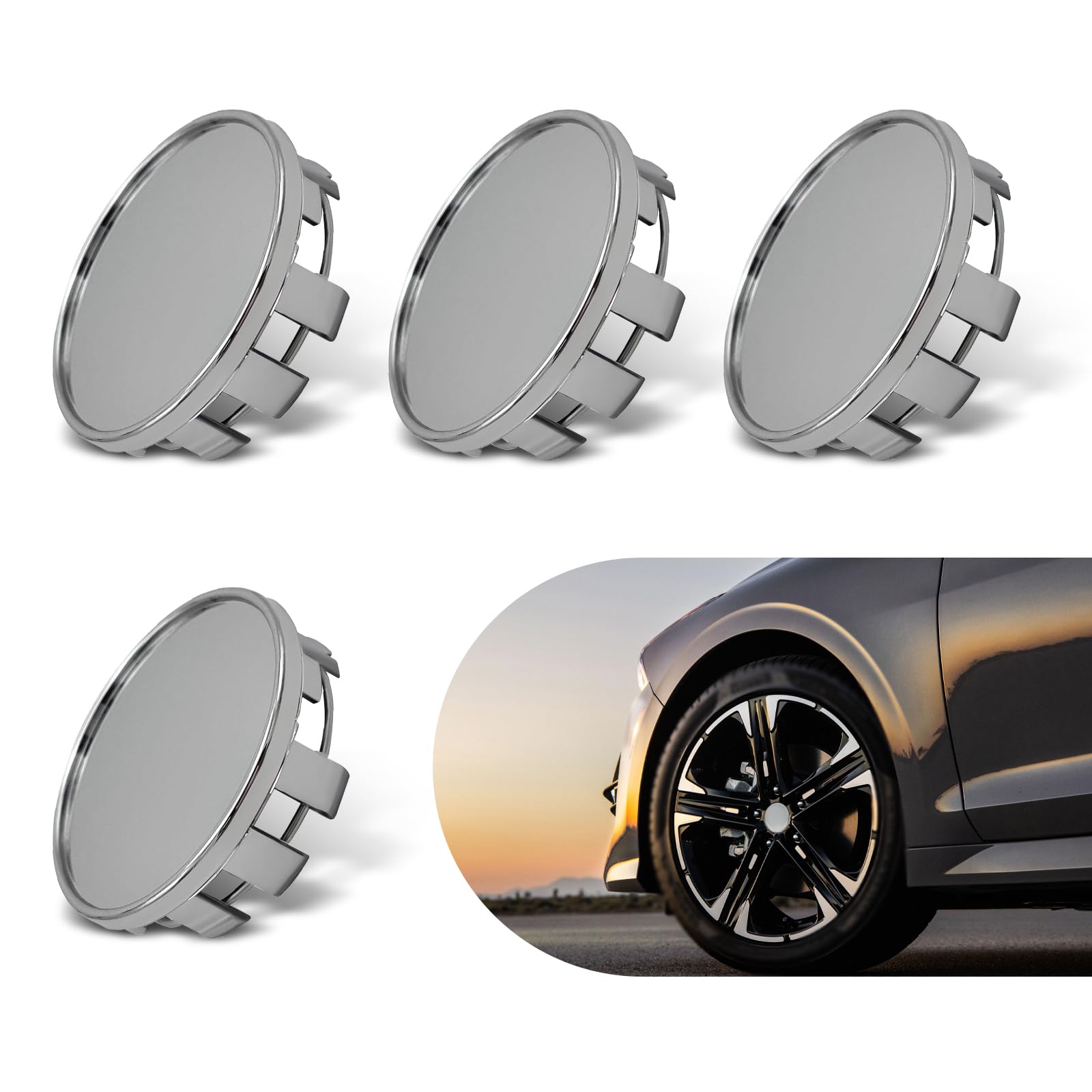 Photo 1 of Tesnaao 4 PCS Car Wheel Center Cap, ABS Wheel Hub Protector, Snap-On Wheel Center Hub Cap, Outer Diameter 54mm, Card Diameter 50mm (Silver)