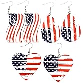 American Patriotic Wood Earrings Set American Flag Red White and Blue Heart Teardrop Earrings for Women of July Independence Memorial Day Dangle Earring Decor Accessories