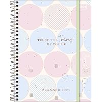 Tilibra - Planner Espiral 17,7 x 24 cm Soho 90 G 2024 - Poá Grande Azul e Rosa- Trust The Timing Of Your Heart