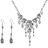 Taichell Halloween Pirate Costume Accessories for Women Pirate Necklace Earrings Set Skull Necklace Pirate Earrings Skull Tassel Charm Punk Jewelry Halloween Gifts
