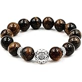 PZTIIY Men's 14mm Tiger Eye Bracelet - Natural Yellow Tigers Eye Large Beads for Unisex Courage & Fortune (8" Wrist Fit), Stretch Chakra Jewelry