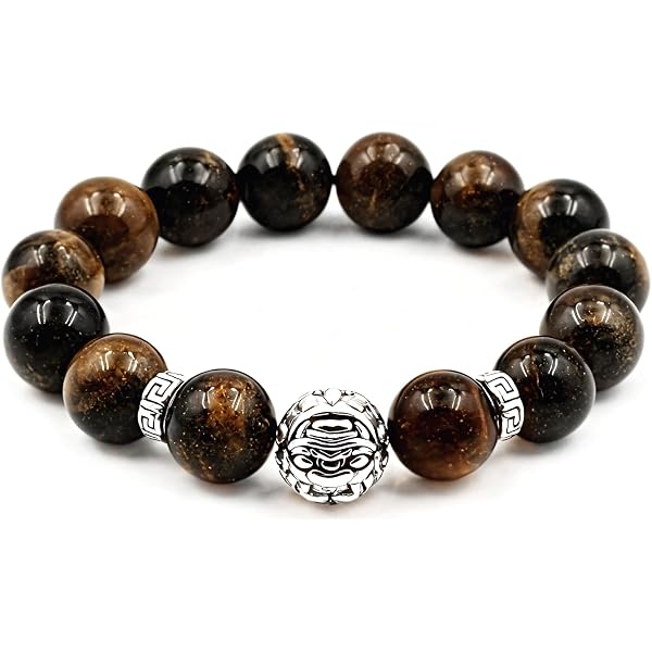 ONE ION Golden Blue Tiger Eye Bracelet – 12mm Beads With Black Tourmaline, Meditation & Protection, 3 Sizes (7, 8, 9 Inch)