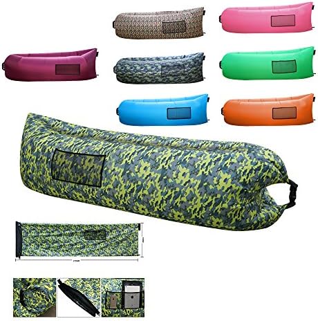 Polan™Fast Inflatable Portable Beach Lounger,Waterproof Nylon Fabric Bean bag Air Sleeping Sofa Lounge Outdoor or Indoor,Air Bed Hangout Camping Bed Camouflage Yellow Sofa