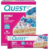 Quest Nutrition Birthday Cake Protein Bars, 20g Protein, 4g net Carbs, 1g Sugar, Gluten Free, Keto Friendly, 4 Count