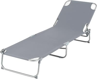 LIVIVO Folding Sun Lounger Grey Lightweight Garden Sun Bed 110kg