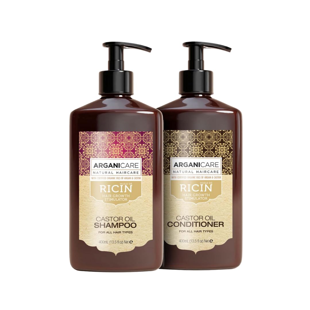 ARGANICARE Repair & Hair Growth Shampoo & Conditioner Set | Castor Oil + Argan Oil + Hydrolyzed Silk | Strengthens, Repairs & Accelerates Hair Growth | Male & Female Hair Treated Products