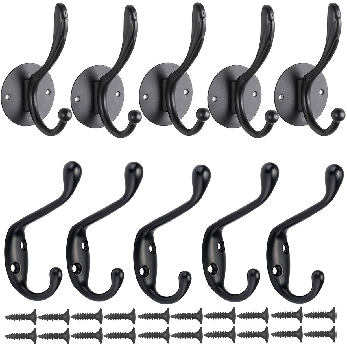JMYDecor Double Coat Hooks 10 PCs,Clothes Black Wall Hooks Hat Wall Mounted Hanging Hook for Kitchen Bathroom Bedroom