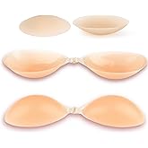Rita Adhesive Bra Sticky Invisible Strapless Push-Up Silicone Bra for Backless Dress + Non-Adhesive Nipple Covers (Nude, D)