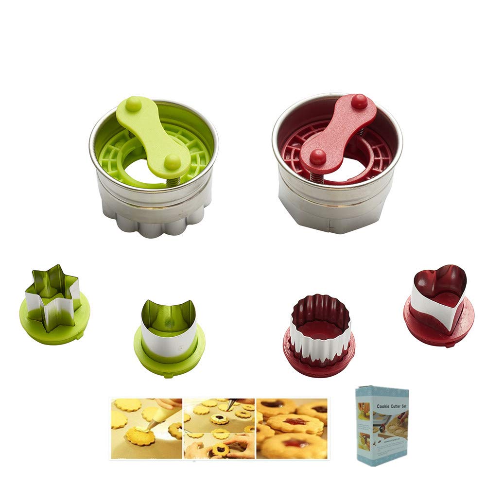 KeepingcooX® Jam Filled Torte | Linzer Classic Cookie Biscuit Cutters Set, Including Heart, Star, Flower, Moon | 430 Stainless Steel Non Stick, 6 Cutters, 8 Shapes