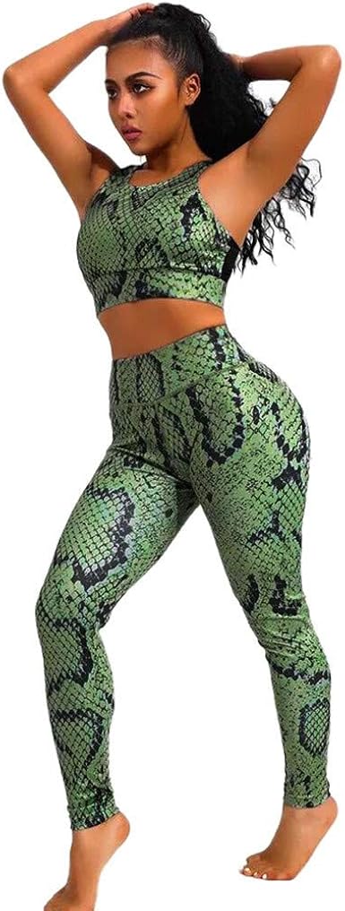 Handyulong Women S 2 Piece Workout Set Snake Print Crop Tops With High Waist Yoga Leggings Athletic Fitenss Gym Clothes At Amazon Women S Clothing Store